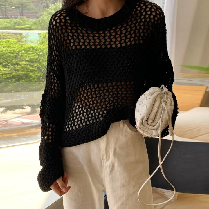 楽天市場】2color メッシュニット プルオーバー かぎ編みニット 
