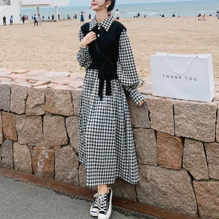 楽天市場】ワンピース シャツワンピース ベスト付き ギンガムチェック  