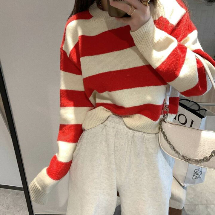 楽天市場】2color トップス ニット セーター ボーダー しましま 