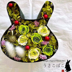 うさこばこ +Berry Wakaba 若葉＋ベリー オリジナル うさぎ型 フラワーボックス プリザーブドフラワー 和紙製 手作り ウサギ型Box うさぎ 干支 花 ギフト プレゼント ウサギグッズ
