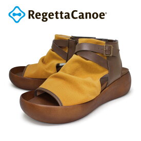 RegettaCanoe -リゲッタカヌー- CJBH-3009 厚底 ブーツサンダル キャンバス地 帆布 ベルト ウェッジヒール 木目調 バルキーヒール 履きやすい 歩きやすい レディース リゾート