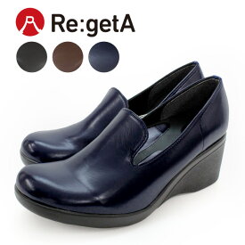Re:getA リゲッタ R-604 ウェッジヒール オペラパンプス オニグリ 6cmヒール 歩きやすい 履きやすい パンプス 黒