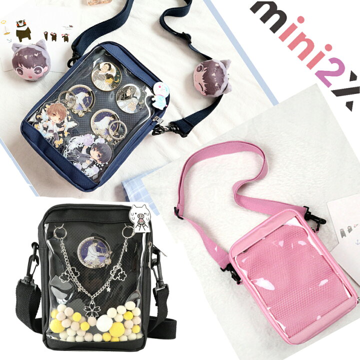 楽天市場 痛バ 痛バッグ バッグ スモール バッグ かわいい 見せバッグ ポーチ 缶バッジ 軽量 おしゃれ 女性 ショルダーバッグ 斜め掛け 肩掛けバッグ 透明pvc クリア ビニール 透明 コレクション アニメ ゲーム 漫画 マンガ アイドル オタク ヲタク 缶バッチ お洒落