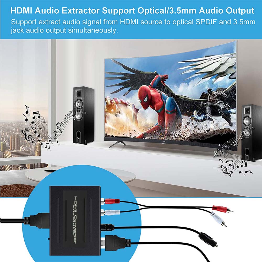 HDMI コンバーター 音声 分配器 音声分離 4K@30Hz HDMI 音声分離器 光デジタル オーディオ アナログ サウンド分離器 変換器 SPDIF   RCA白赤 L R 音声出力 デジタルオーディオ PS4 PS5 XBox Blu-ray DVD Chromecast  Fire TV Apple TV デジタル オーディオ 2021年度版