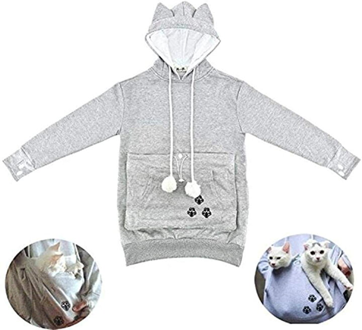 猫収納ポケット付き パーカー ピンク Mサイズ にゃんこ レディース メンズ 猫抱っこ用服 猫入れ ポケット付き １着でも送料無料