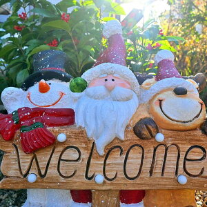 WELCOME　★クリスマス★サンタ　トナカイ　スノーマンかわいい置物　ウェルカムボードクリスマス　玄関　かわいい雪の降る季節の飾りに。メリークリスマスプレゼントにもぴったりです。