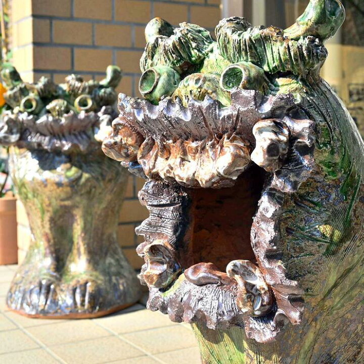 楽天市場】守り神信楽焼シーサー 大 魔除け 沖縄の守り神獅子 2つ 