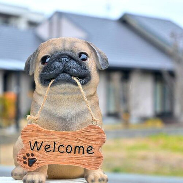 楽天市場】パグ(ウェルカム) 犬 Welcomewelcomボード 置物 犬の置物お 