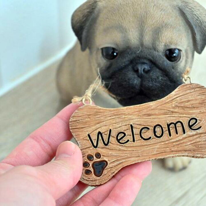 楽天市場】パグ(ウェルカム) 犬 Welcomewelcomボード 置物 犬の置物お 