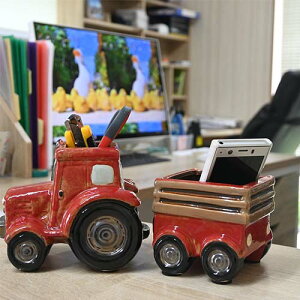 フラワーカップ 赤い連結トラック 鉢陶器 置物 かわいい置物車 くるま 荷車小物入れ玄関、お部屋にも。プレゼントにもどうぞ。