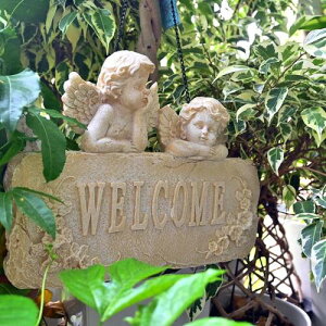現品です。天使 ウェルカムエンジェル Welcomeプレートドア前に 可愛い置物 幸福アンティーク調