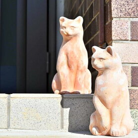 ねこ　2個セット　テラコッタフンベルト　フランツテラコッタの置物　手作り　優しい色合いスマートな猫　キャットお庭や玄関先に。プレゼントにもどうぞ。