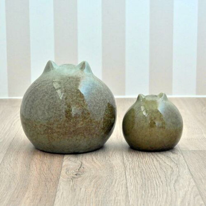 楽天市場】丸猫中小 陶器まん丸猫 2つセット置物 かわいい置物 ねこの 