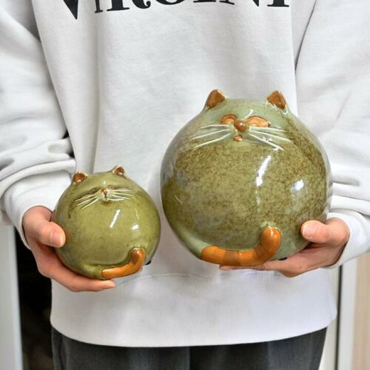 楽天市場】丸猫中小 陶器まん丸猫 2つセット置物 かわいい置物 ねこの 