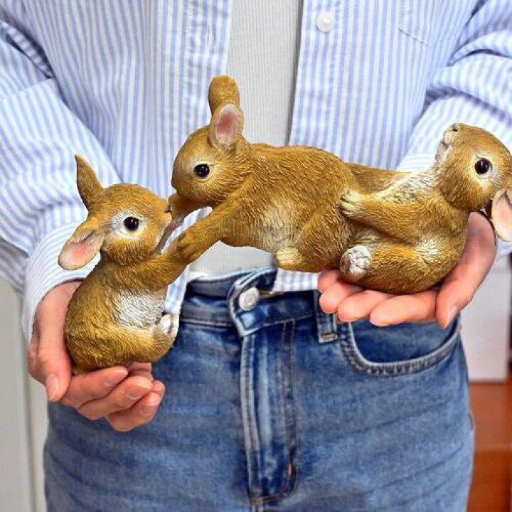 楽天市場】助け合いうさぎ 3匹のうさぎ 2つセットミニ うさぎの置物 