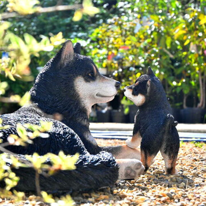 楽天市場】黒柴犬の親子 なかまろ うたまろ2つセット 置物 かわいい 