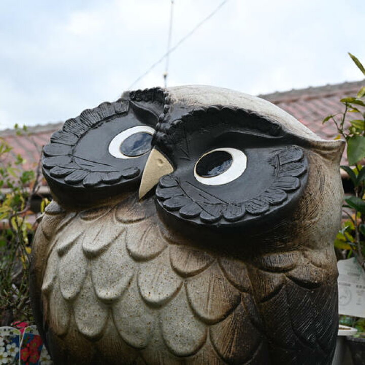 楽天市場】大きい幸せフクロウ特大信楽焼き 置物 首かしげふくろう粉引 