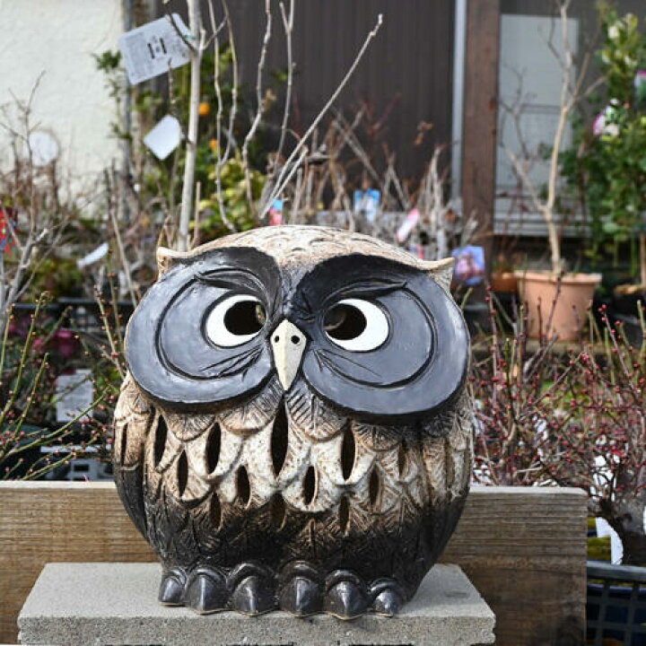 楽天市場】現品でのお届け信楽焼 ふくろう灯篭 ランタン フクロウ 梟 