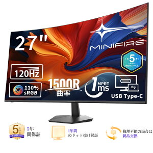 27�C���`�@���j�^�[ USB-C�|�[�g�Ή� 120Hz 1500R�̘p�ȗ� �Ȗ� FHD 1920×1080 ���[���C�g�y�� �t���b�J�[�t���[ VESA�Ή� HDR10 Adaptive Sync sRGB 110% VESA�Ή� �t���[�����X Type-C/HDMI �X�s�[�J�[���� �r�W�l