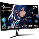 【最終日！0のつく日はポイント2倍】ミングモニター 曲面 モニター27インチ 200Hz 1500Rの湾曲率 FHD フルHD1920×1080 HDR10 AdaptiveSync DC1-P395% sRGB130% 300cd/m²輝度 178° 3000:1 VESA対応 フレームレス DP/HDMI スピーカー内蔵 PS4 PS5 switch接続可能ケーブル付