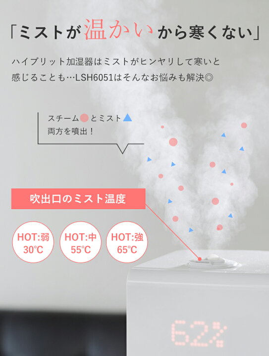 楽天市場】【完売】ハイブリッド加湿器 超音波 加熱式 スチーム式 大 