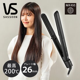 【正規品】ヴィダルサスーン マイナスイオンストレートアイロン プレート幅26cm VSI-1027/KJ | VSI1027KJ ブラック 黒 ストレーター ヘアアイロン 温度調節4段階 200℃ 高温 クッションプレート ニュアンスカール 海外対応 海外使用OK 100～240V 旅行 持ち運び 出張 黒