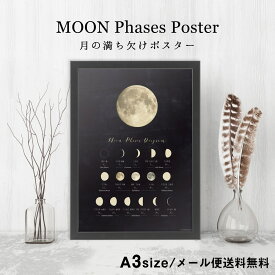 【本日2倍】月の満ち欠けポスター A3 アートポスター 天体 神秘的 暦 満月 おしゃれ インテリア 大きい 北欧 ミニマルマップ Zoom背景 テレワーク オンライン cpy