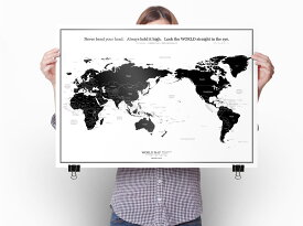 世界地図 A1 グレー ブラック ポスター インテリア おしゃれ 英語 学習 アート 知育 旅育 リビング学習 ミニマリスト ミニマルマップ