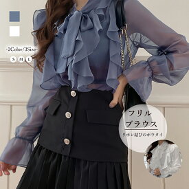 【最大50%OFFクーポンで,2095円】フリルブラウス 長袖 シアートップス上品 レディース フェミニン シアーブラウス オフィスカジュアル シースルートップス きれいめ シャツブラウス 透け感 春夏秋 miniministore 2YTONG-004