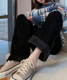 裏起毛 コーデュロイパンツ レディース冬 ロングパンツ ハイウエスト 大人カジュアル ワイドパンツ ウエストゴム暖かい ボトムス 韓国風イージーパンツ 着やせ美脚 miniministore 80MAIZHAN-001