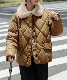 中綿キルティングジャケット 韓国アウター ボア襟ブルゾンレディース 中綿入りジャケット 防寒防風 軽いアウター暖かい きれいめアウター 冬服 体型カバーオルチャン miniministore 83EQYU-001