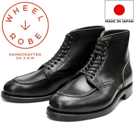 【お買い物マラソンポイントアップ5倍】 WHEEL ROBE HEAVY STITCHING MOC BOOTS ウィールローブ 20078 ブラック Uチップシューズ ビジネスシューズ メンズ 本革 モックトゥブーツ クロムエクセル 日本製 送料無料 【あす楽対応】