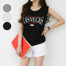 【送料無料】ノースリーブ 英字[LASVEGAS…]ロゴ タンクトップ Tシャツ カットソー トップス