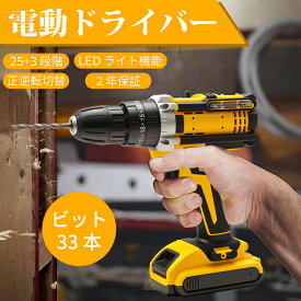 【楽天1位】AMILOZI 電動ドリル 充電式電動ドライバーセット 電動ドリルドライバー 21V 2個バッテリー付き 25段階トルク調整 リバース機能 ドリルビット21本付き 収納ケース付き 家具組立 DIY 穴あけ作業 初心者向け 父の日 プレゼント 電動ドリル スタンド対応