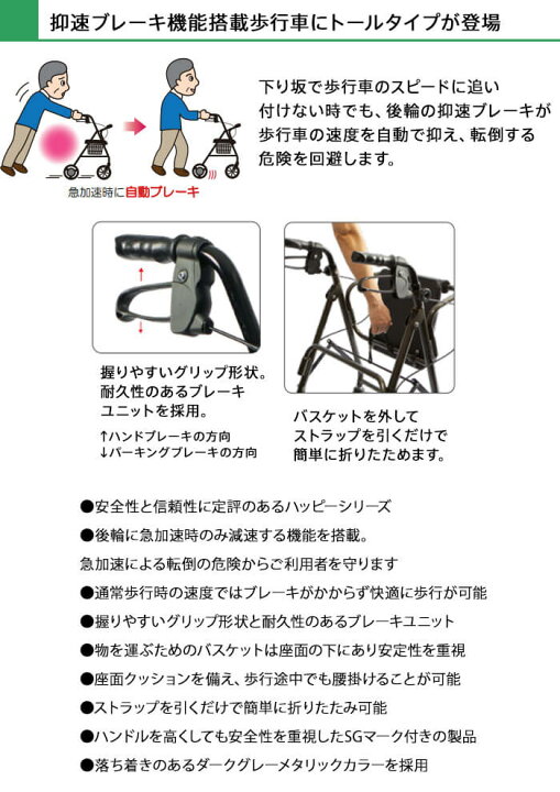 楽天市場】☆ハッピーIIトール抑速ブレーキ 竹虎 歩行車 軽量 
