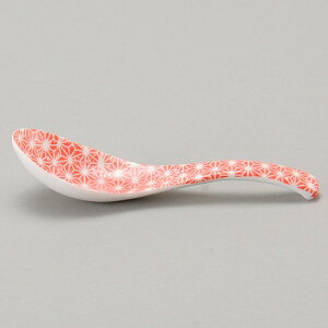 麻の葉赤レンゲ 中華食器 レンゲ 業務用 約13.8cm 磁器製 れんげ ラーメンレンゲ れんげスプーン さじ 鍋焼うどん おかゆ 雑炊 チャーハン リゾット 鍋料理