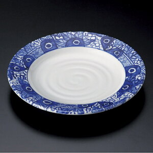 渕呉須ダミ絵7寸皿 手描き 和食器 丸皿(中) 業務用 約21cm 和食 和風 中皿 メイン料理 前菜 鮨屋