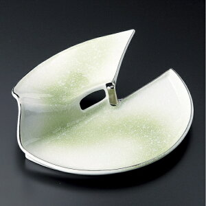 ヒワ白吹二段前菜皿 和食器 変形皿 業務用 約22cm 和食 和風 前菜 焼き物 揚げ物 刺身 お造り