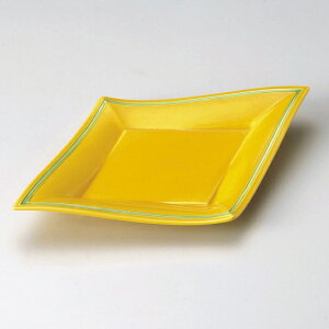 黄釉グリーン菱型10.0皿 和食器 変形皿 業務用 約30cm 和食 和風 前菜 焼き物 揚げ物 刺身 お造り