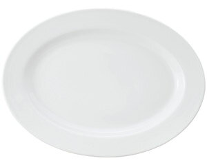 白玉渕 リム14吋プラター 洋食器 楕円・変形プレート(L) 業務用 約35cm 洋食レストラン 大皿 ハンバーグ