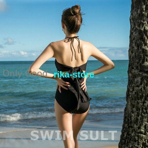 レディース 水着 ワンピース水着 大人 可愛い ホルターネック ビキニ ブラック 無地 シンプル 体型カバー バストアップ ビキニ ビーチウェア お洒落