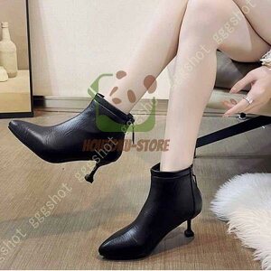 ポインテッドトゥブーツ レディース 靴 シューズ ショート スムース調 秋冬 ブーツ ショートブーツ ヒール ピンヒール バックジップ ポインテッドトゥ