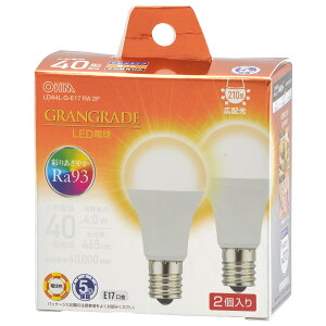 �I�[���d�@ LED�d�����` E17 40�`����/40W���� �d���F Ra93�����F �����Ή� �f�M�ގ{�H���Ή� �~�j�N���v�g���` 5�N�ۏ� 2�� LDA4L-G-E17 RA 2P 06-5560 OHM