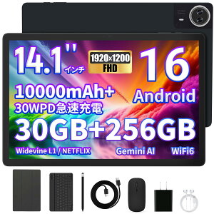 �^�u���b�g 14�C���` FHD+ 1920 1200 IPS���� 30GB 256GB 1TB�g�� 10000mAh 30WPD�}���[�d wi-fi6 8�R�ACPU PC���[�h Widevine L1 ��F�� 5MP 8MP�J���� Bluetooth5.4 4�X�s�[�J�[���� �������e ��ʕ��� �L�[�{�[�h �}