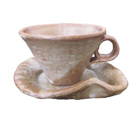 和風コーヒーカップ＋ソーサー付きセット和モダン焼き締め 美濃焼 土物 陶器 陶芸品