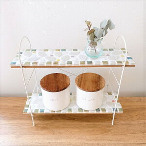 【送料無料(一部地域除く)】 リーフタイルのスパイスラック スパイスラック タイル ミニラック 2段 調味料ラック スリム 調味料 ラック 卓上 キッチン収納 小物 アイアン おしゃれ かわい