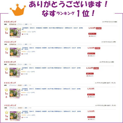 ナスランキング1位獲得しました