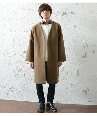 楽天市場 コート メンズ ロングコート メンズ ノーカラーコート ロング丈 オーバーサイズ コート ビッグシルエット コート メルトン コート ロング コート 大きいサイズ ゆったり 襟なし アウター 無地 韓国 ファッション 春服 春 春夏 メンズファッション モード系