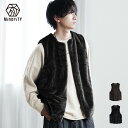 ファーベスト ベスト メンズ ジレ メンズ ボアベスト ノーカラー フェイクファー オーバーサイズ ビッグシルエット 重ね着 レイヤード 黒 ブラック ブラウン アウター 羽織 防寒 暖かい きれいめ 上品 カジュアル 秋 冬 秋服 冬服 メンズファッション マイノリティ minority