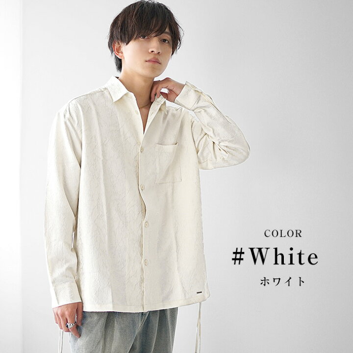 シャツ メンズ オーバーサイズ シャツ メンズ サイドレース ジャガード 花柄 オーバーサイズシャツ メンズ 長袖 ビッグシルエット シャツ メンズ ゆったり ロング丈 カジュアルシャツ ロングシャツ 長袖シャツ とろみ素材 韓国 ファッション 秋服 マイノリティ